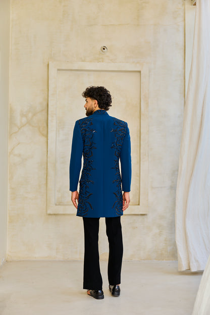 The Cobalt Bloom Embroidered Indowestern set
