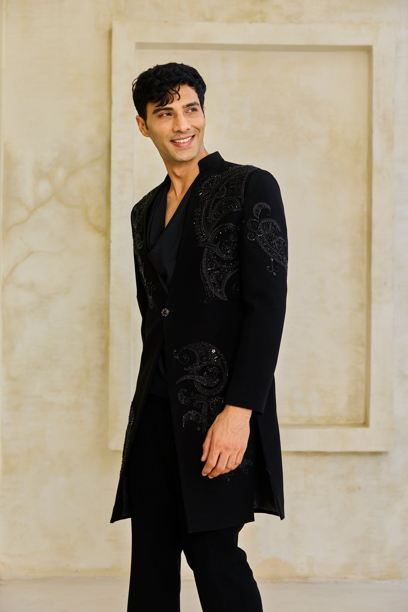 The Obsidian Shadow Embroidered Indowestern