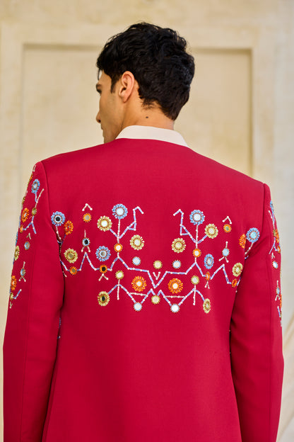 The Crimson Bloom Embroidered Indowestern set