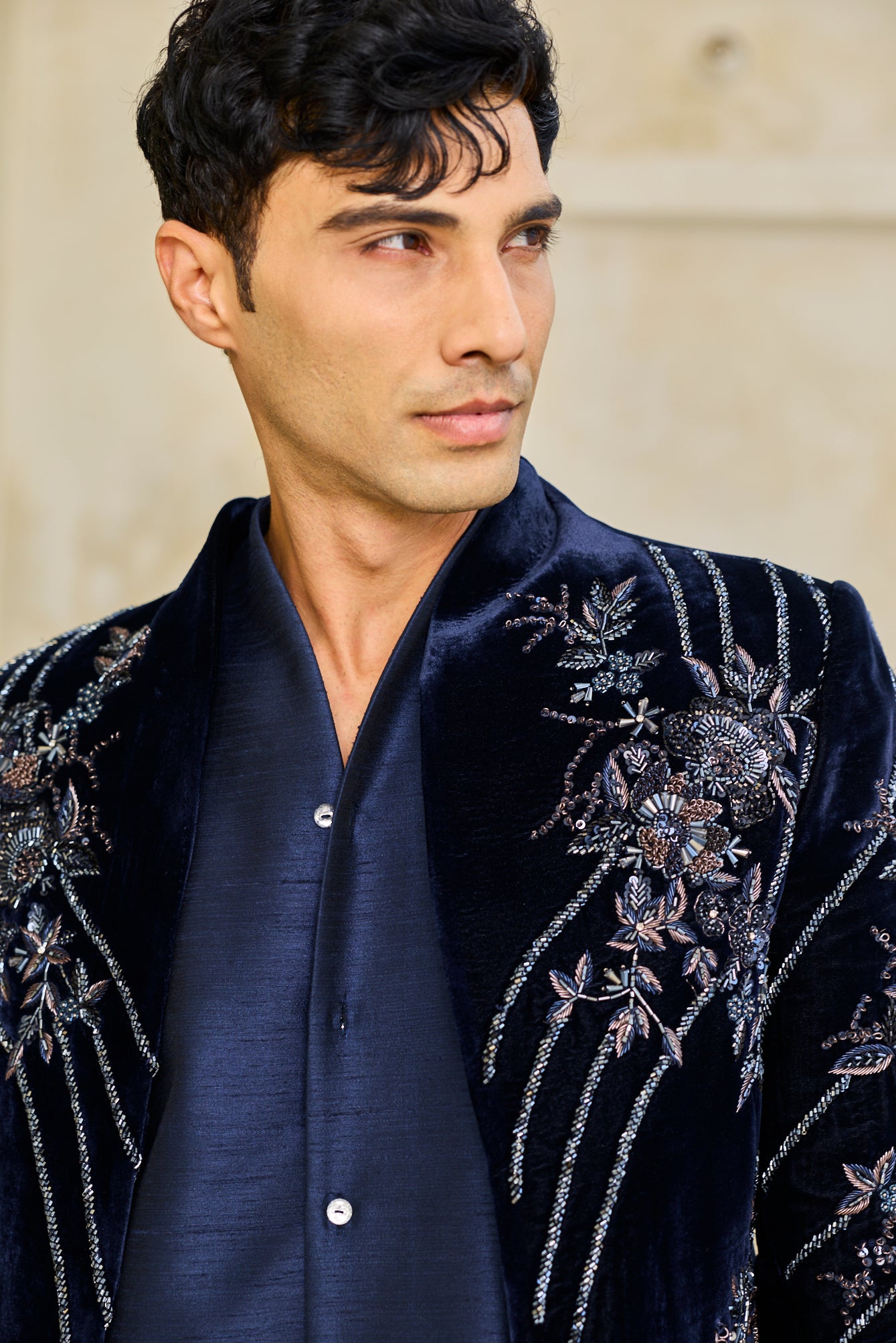 The Midnight Sapphire Embroidered Indowestern