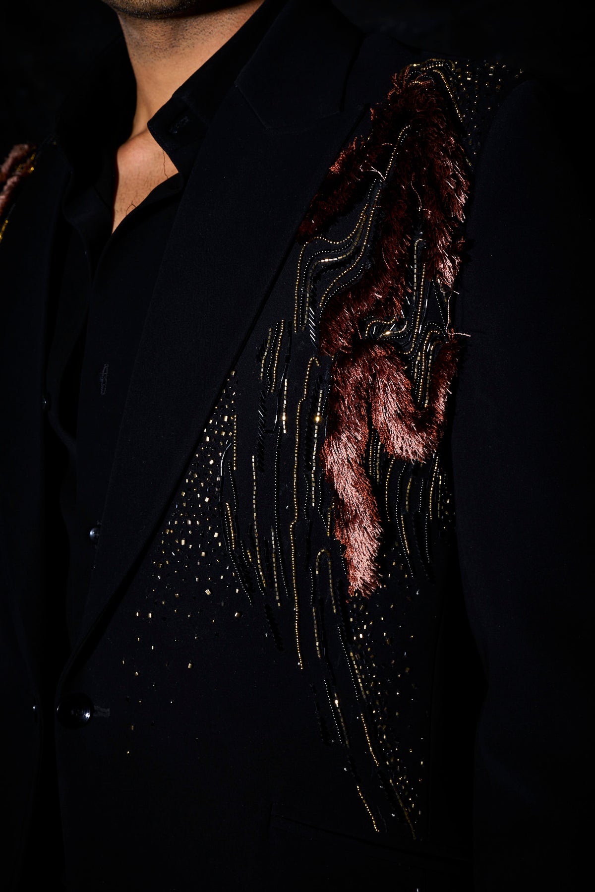 Sculpted Metallic Shoulder Tuxedo Blazer set