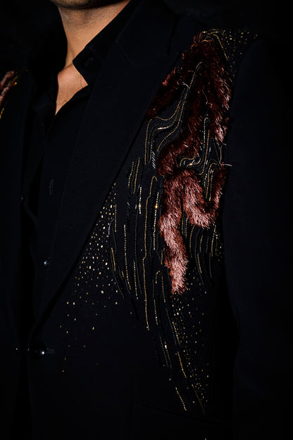Sculpted Metallic Shoulder Tuxedo Blazer set