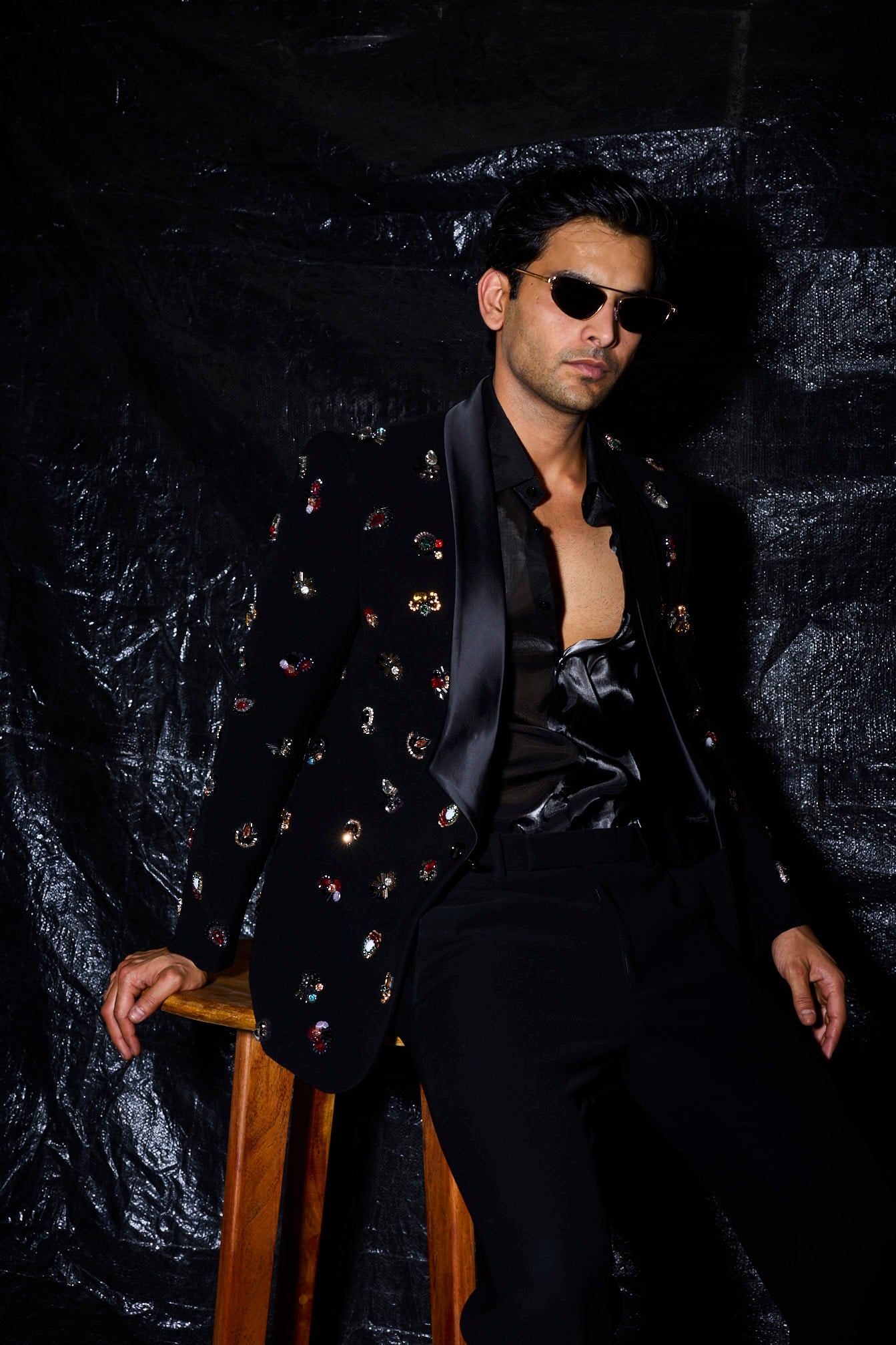 Jeweled Obsidian Tuxedo Set