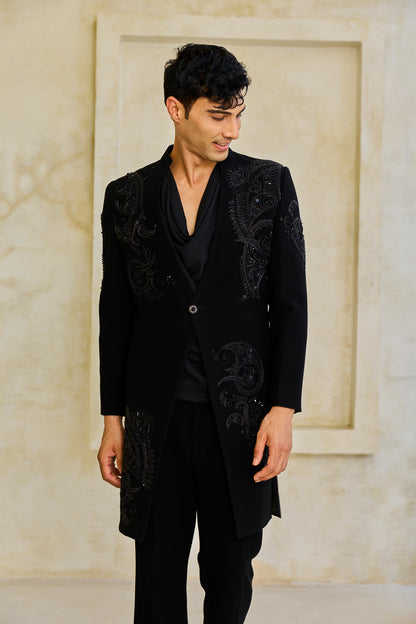 The Obsidian Shadow Embroidered Indowestern
