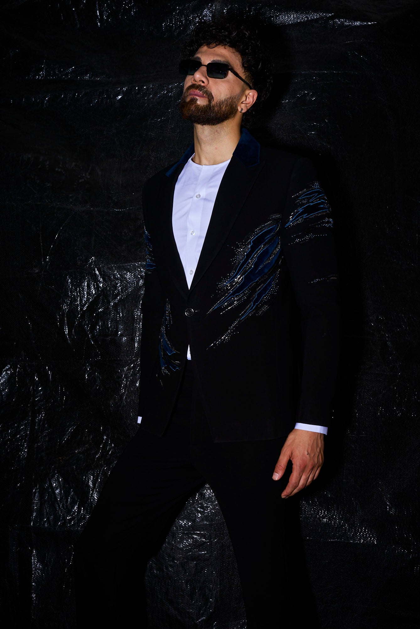 Midnight Blue Metallic Beadwork Tuxedo Set