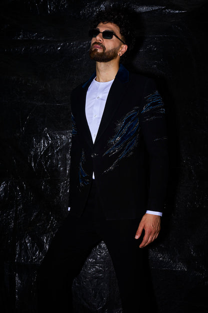 Midnight Blue Metallic Beadwork Tuxedo Set