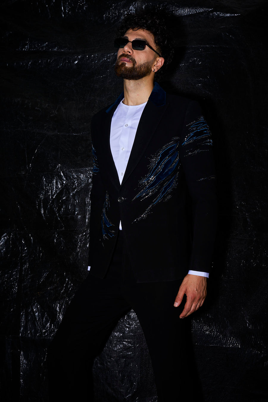 Midnight Blue Metallic Beadwork Tuxedo Set
