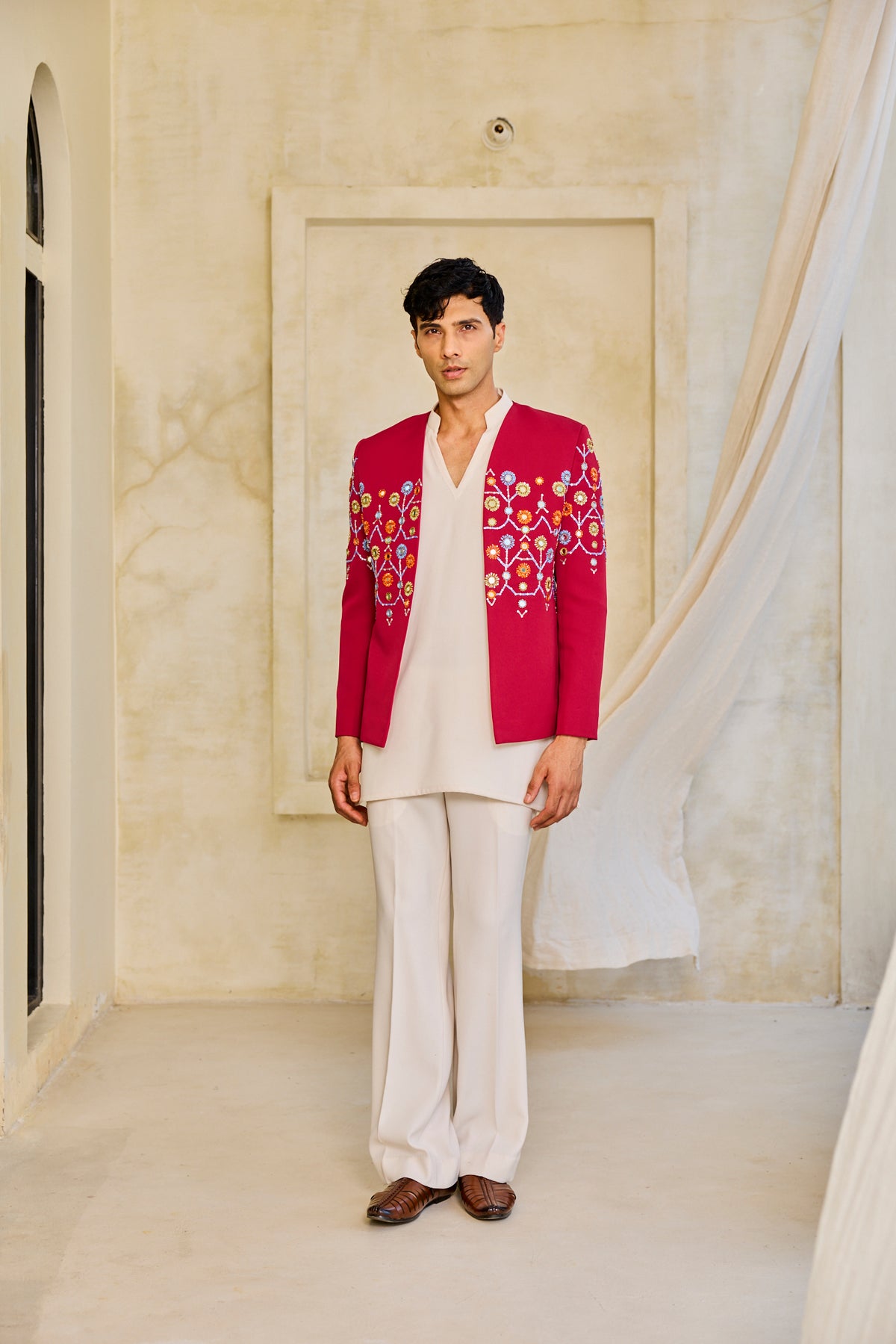 The Crimson Bloom Embroidered Indowestern set