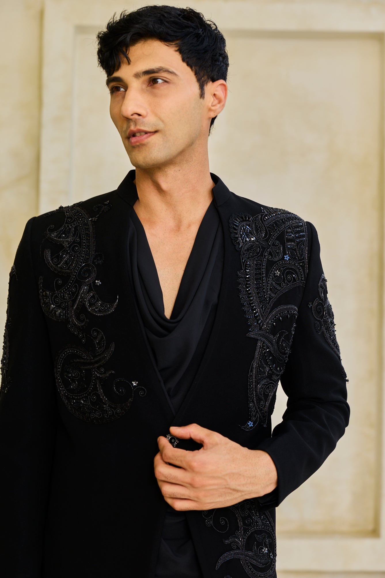 The Obsidian Shadow Embroidered Indowestern