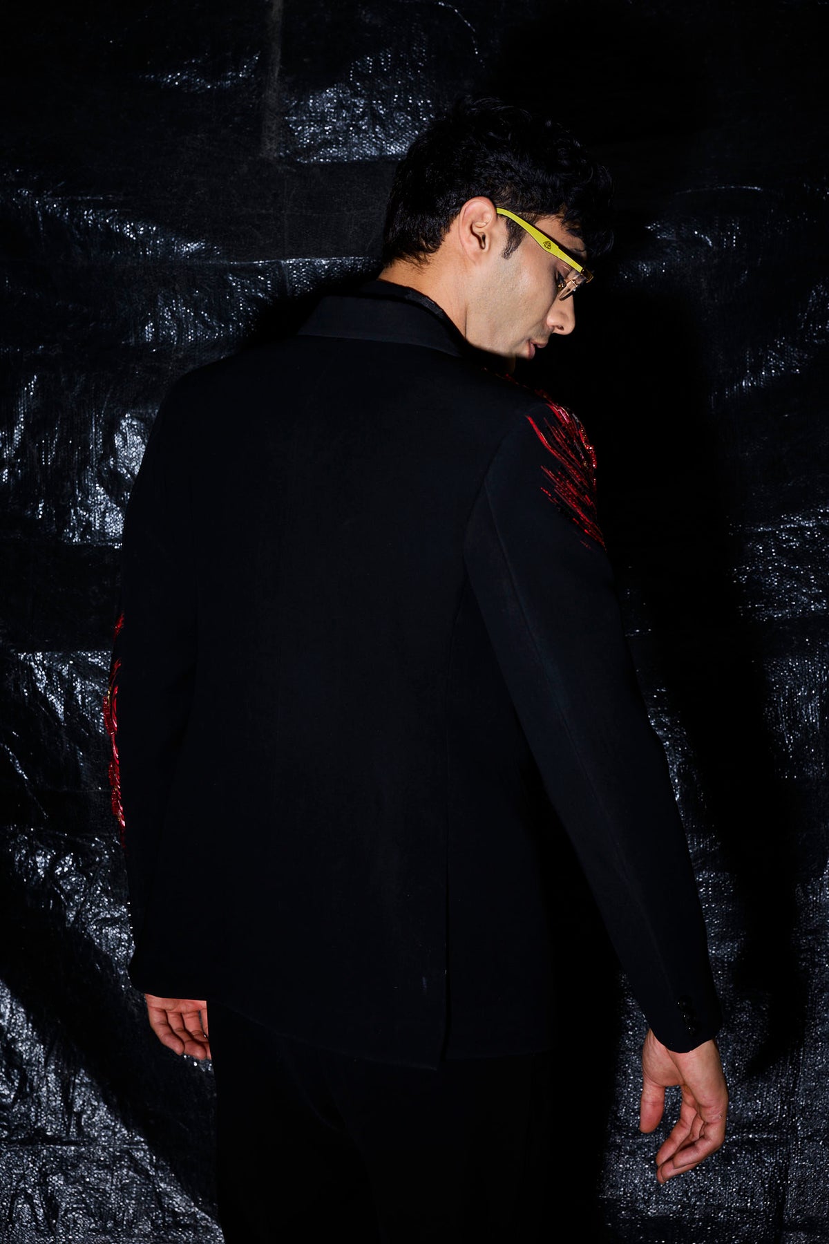 Crimson Hand-Painted & Embroidered Tuxedo Set