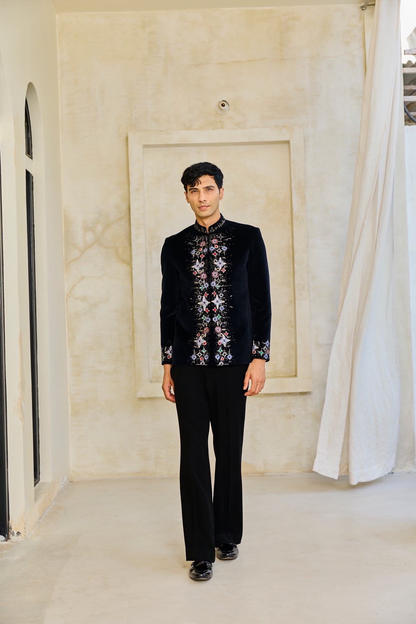 Obsidian Floral Crest Bandgala Ensemble