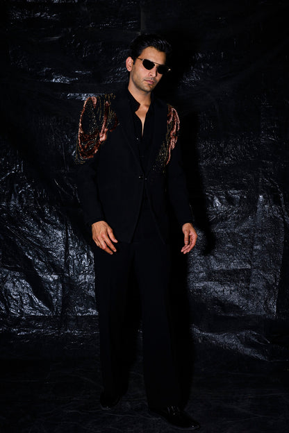 Sculpted Metallic Shoulder Tuxedo Blazer set
