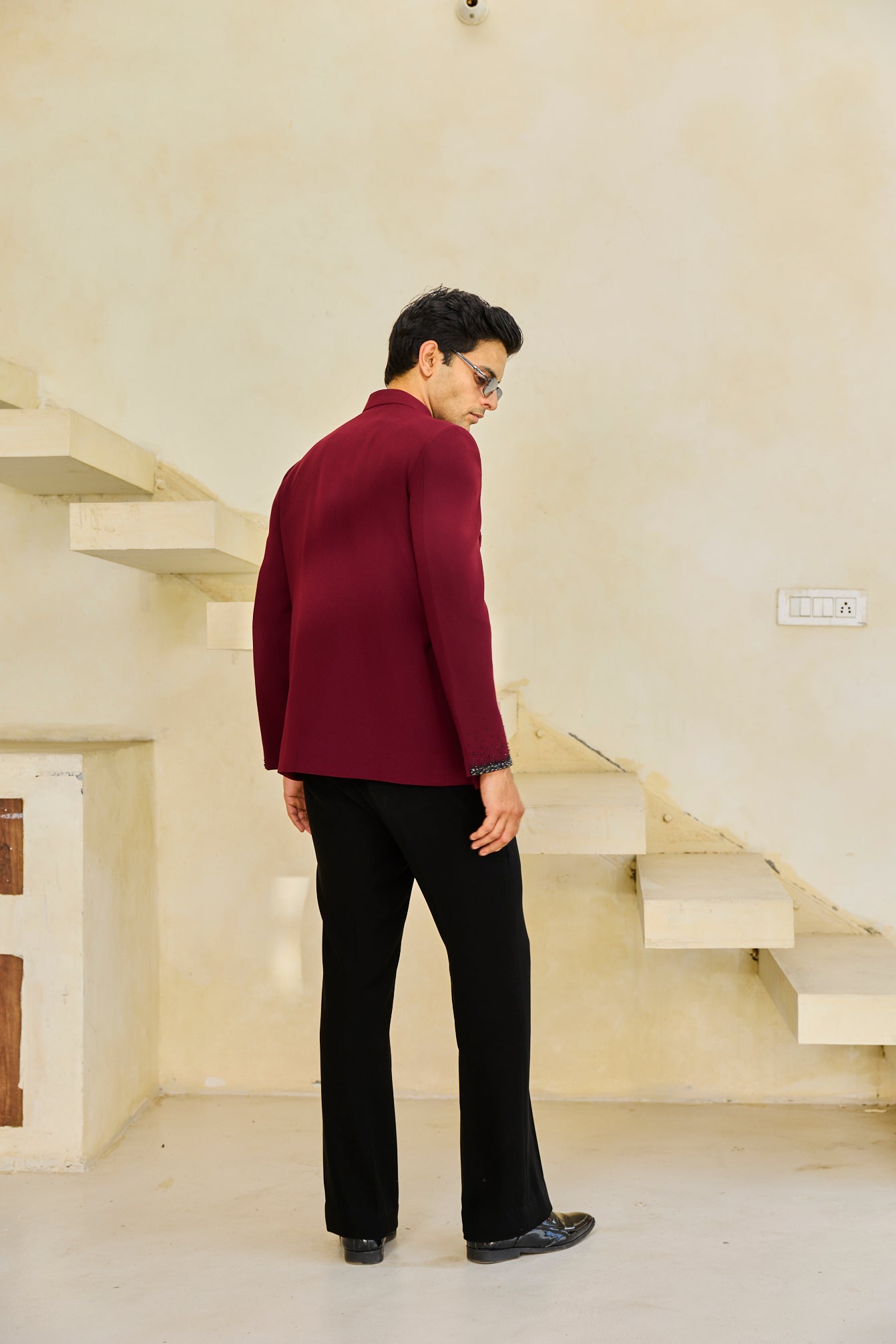 Maroon Onyx Embroidered Bandgala Ensemble