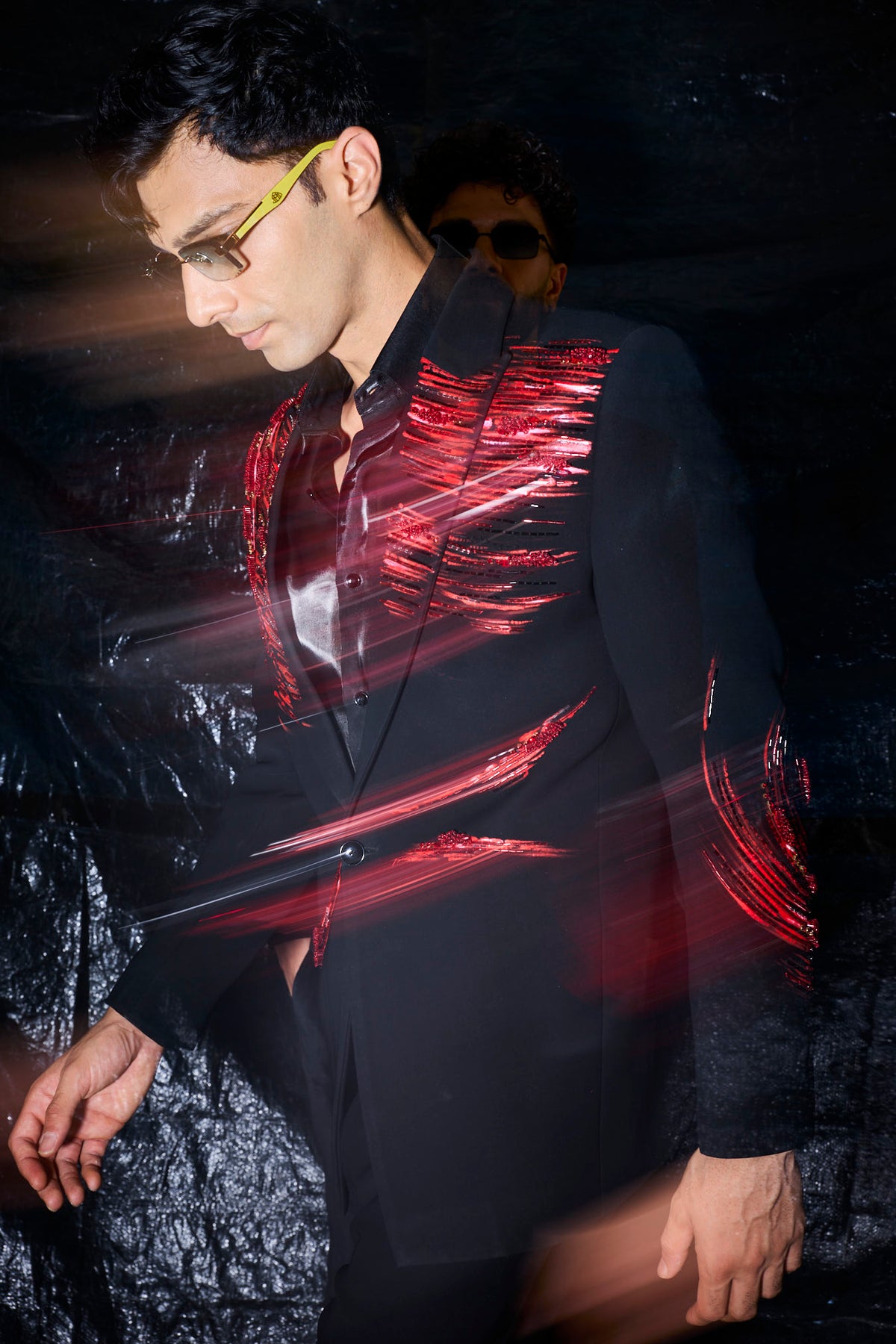 Crimson Hand-Painted & Embroidered Tuxedo Set