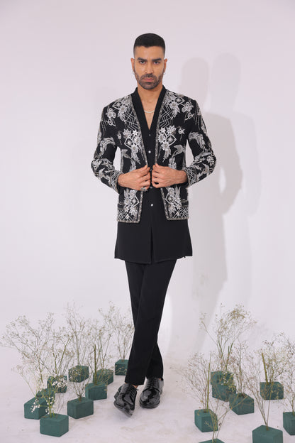 Midnight Imperial Embroidered Open-Front Jacket set