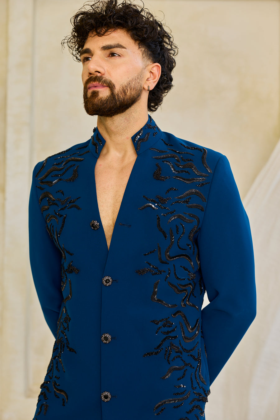 The Cobalt Bloom Embroidered Indowestern set