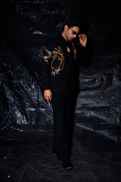 Black Gold Sculptural Hand-Embroidered Tuxedo