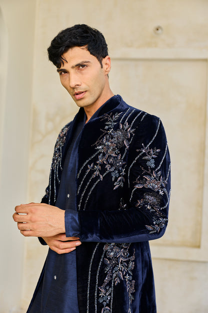 The Midnight Sapphire Embroidered Indowestern