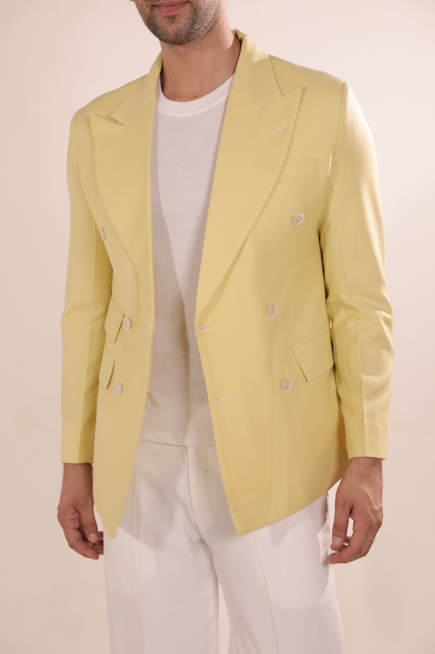 Pastel Lemon Double-Breasted Blazer