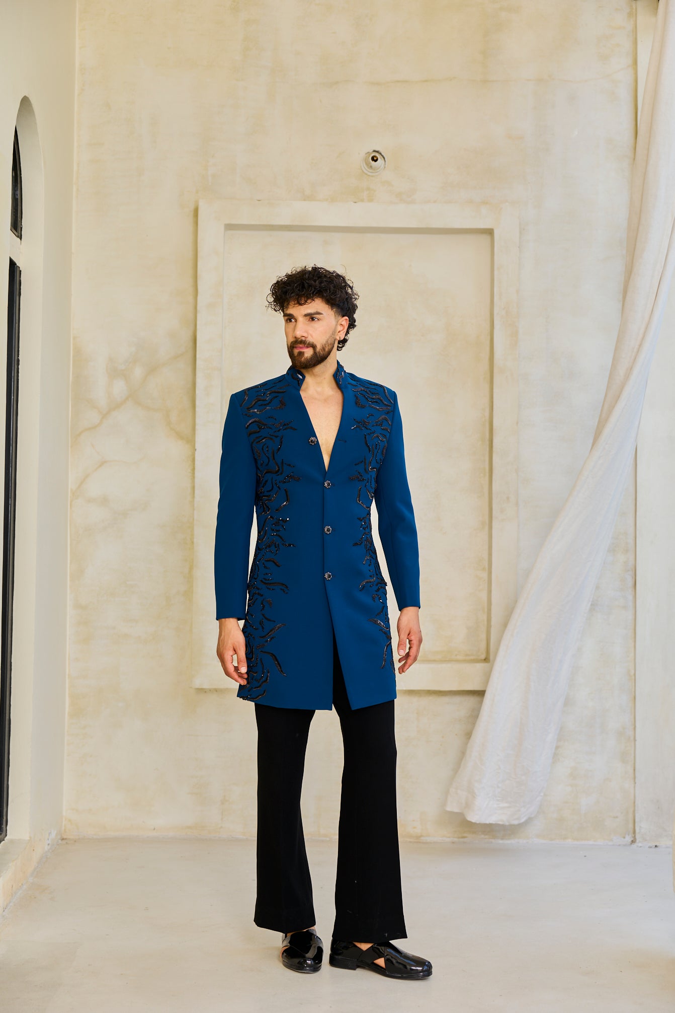 The Cobalt Bloom Embroidered Indowestern set