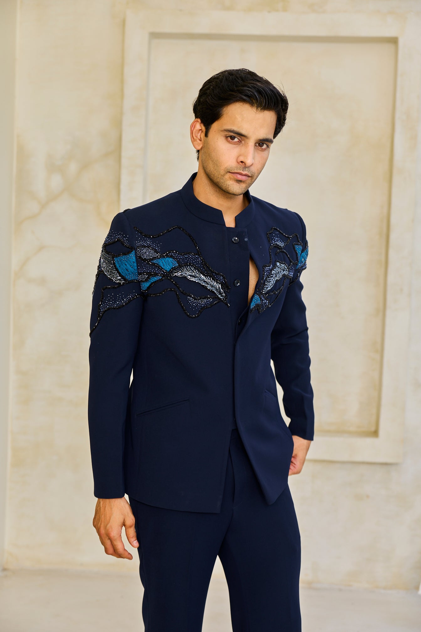 The Azure Crest Cut-Out Bandgala Set