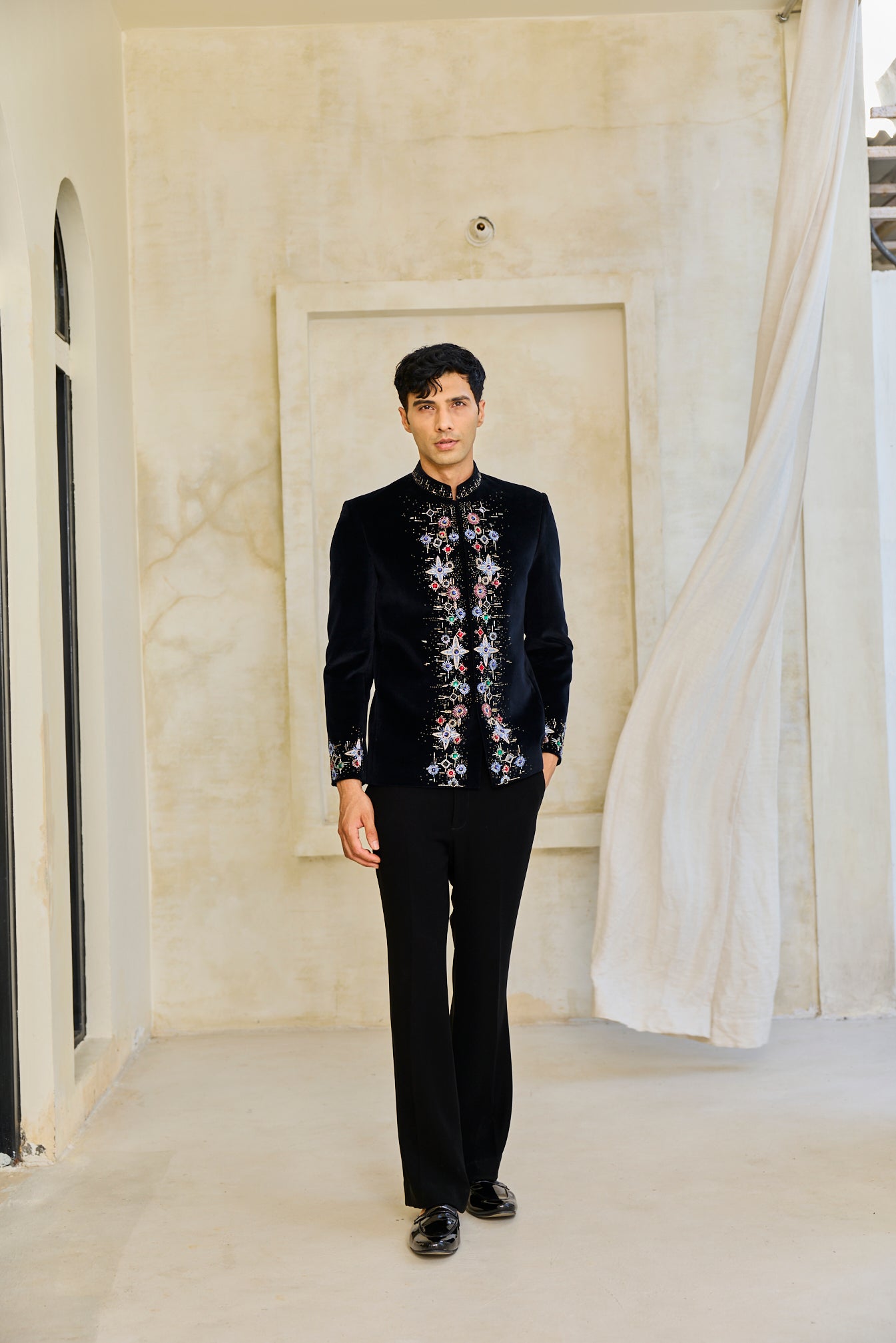 Obsidian Floral Crest Bandgala Ensemble