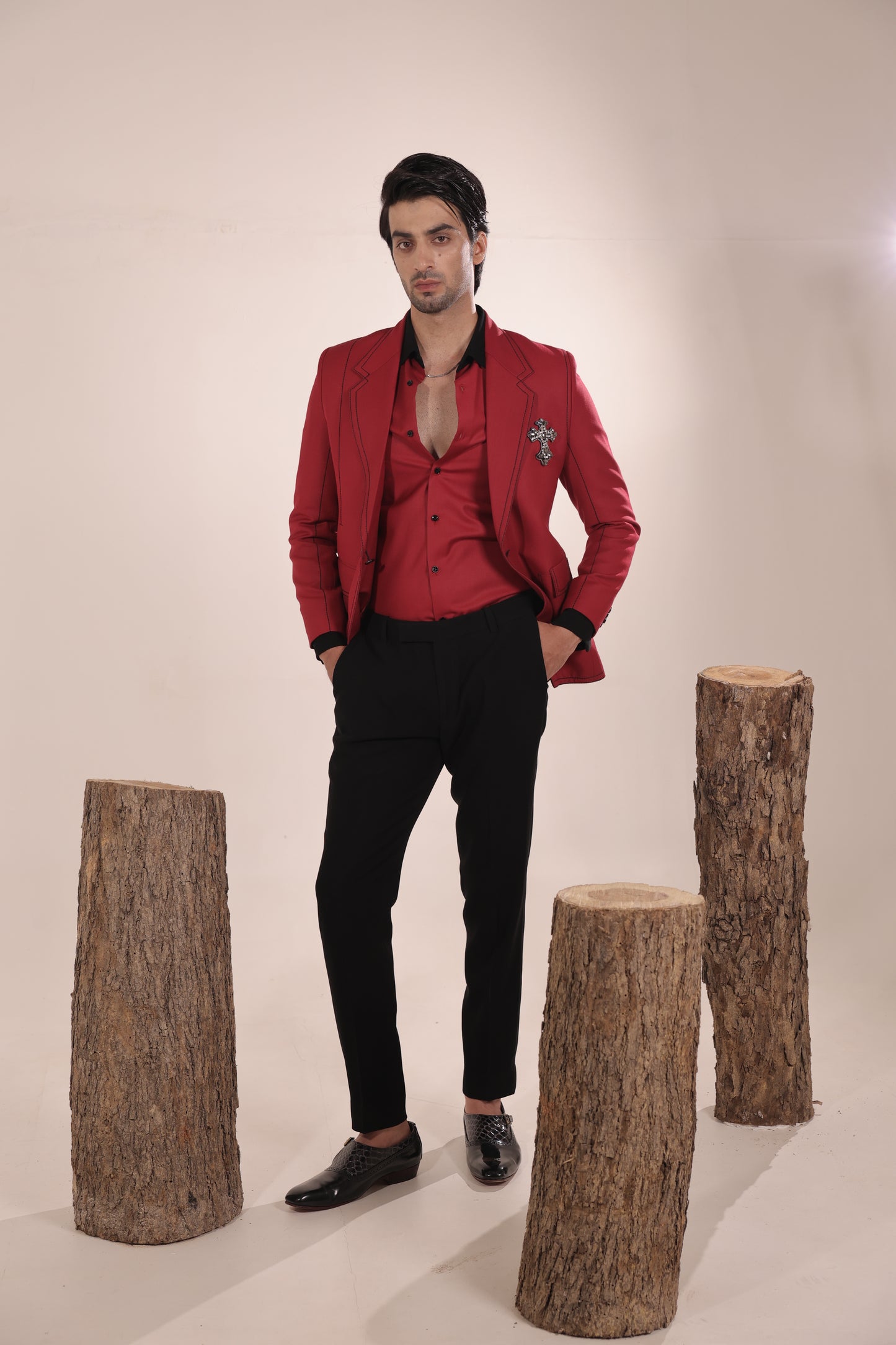 Vanguard Crimson Contrast Suit Set