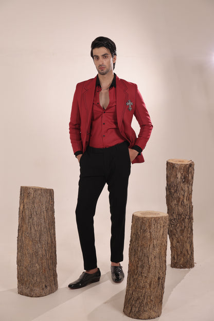Vanguard Crimson Contrast Suit Set