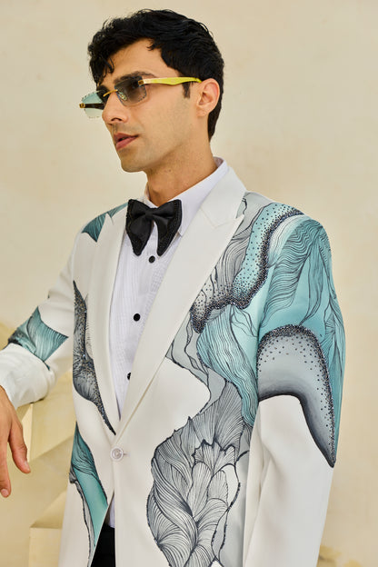White Aqua Handpainted Tuxedo Set