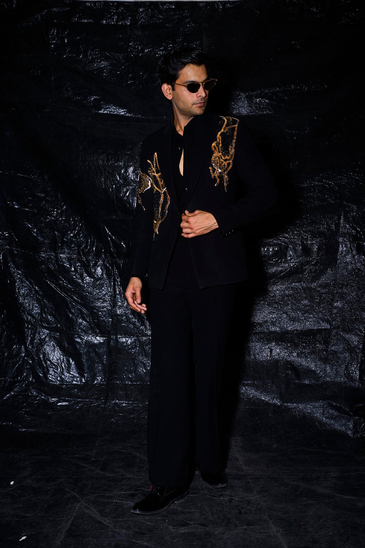 Black Gold Sculptural Hand-Embroidered Tuxedo