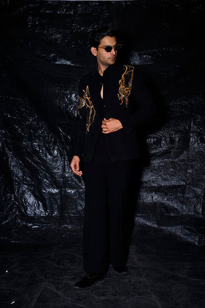 Black Gold Sculptural Hand-Embroidered Tuxedo