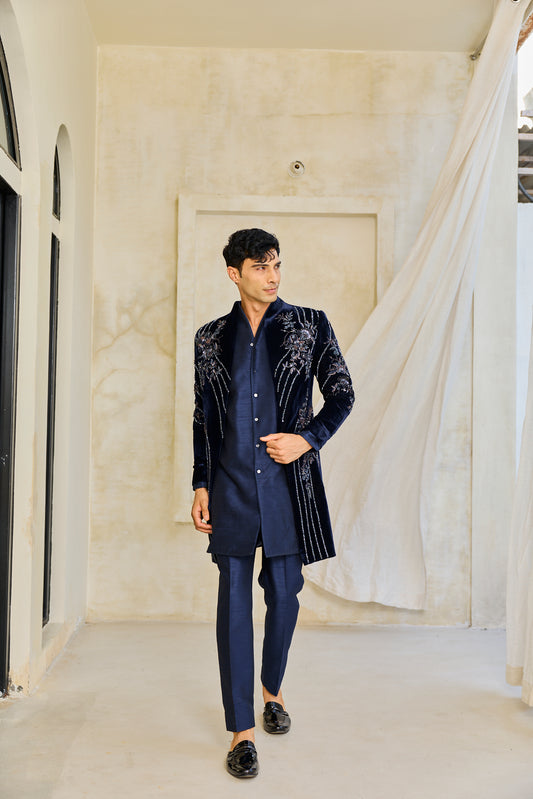 The Midnight Sapphire Embroidered Indowestern