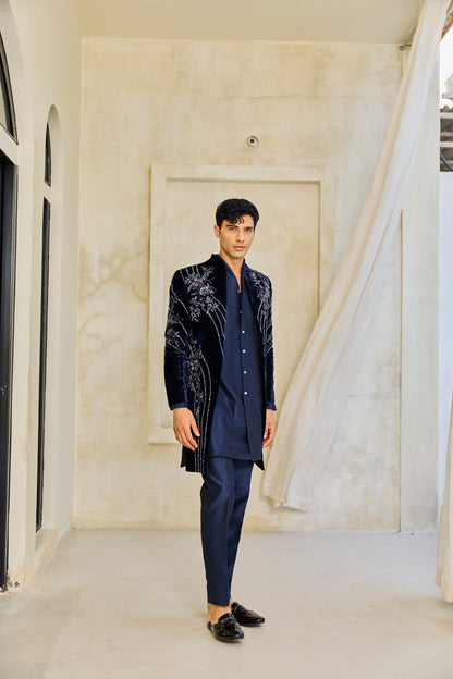 The Midnight Sapphire Embroidered Indowestern