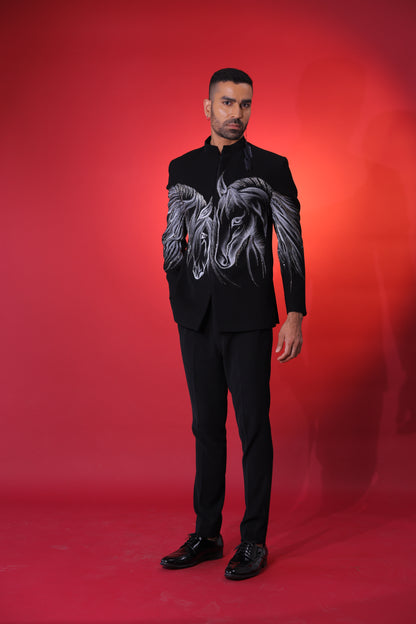 Midnight Stallion Embroidered Bandgala