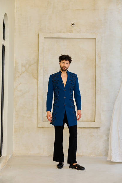 The Cobalt Bloom Embroidered Indowestern set