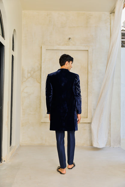 The Midnight Sapphire Embroidered Indowestern