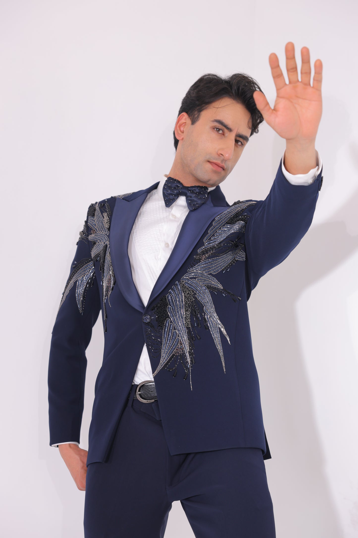 The Azure Wing Hand-Embroidered Evening Suit