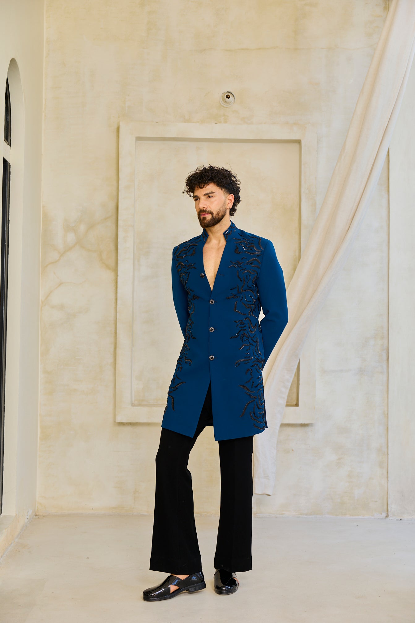 The Cobalt Bloom Embroidered Indowestern set