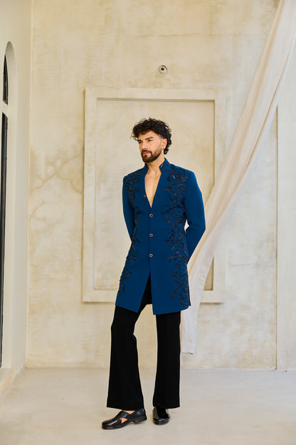 The Cobalt Bloom Embroidered Indowestern set