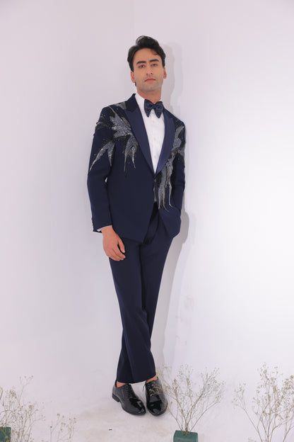 The Azure Wing Hand-Embroidered Evening Suit