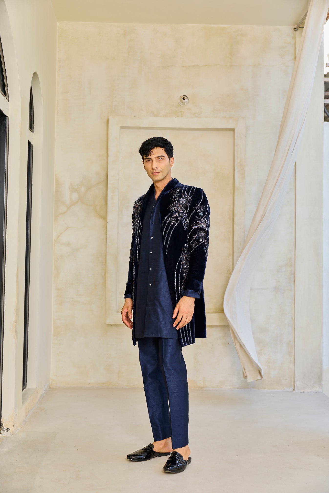 The Midnight Sapphire Embroidered Indowestern