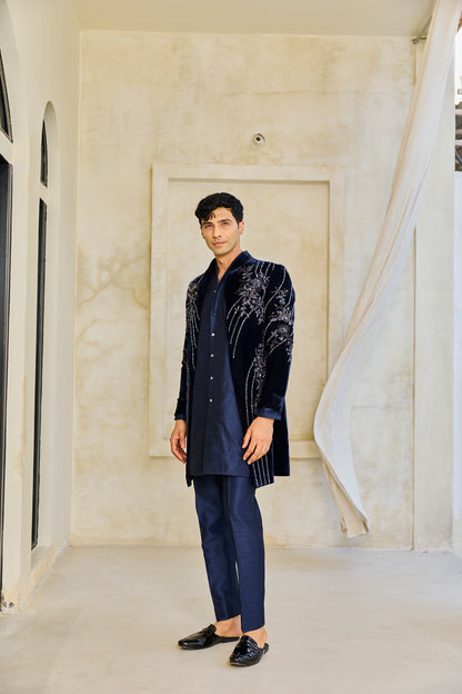 The Midnight Sapphire Embroidered Indowestern