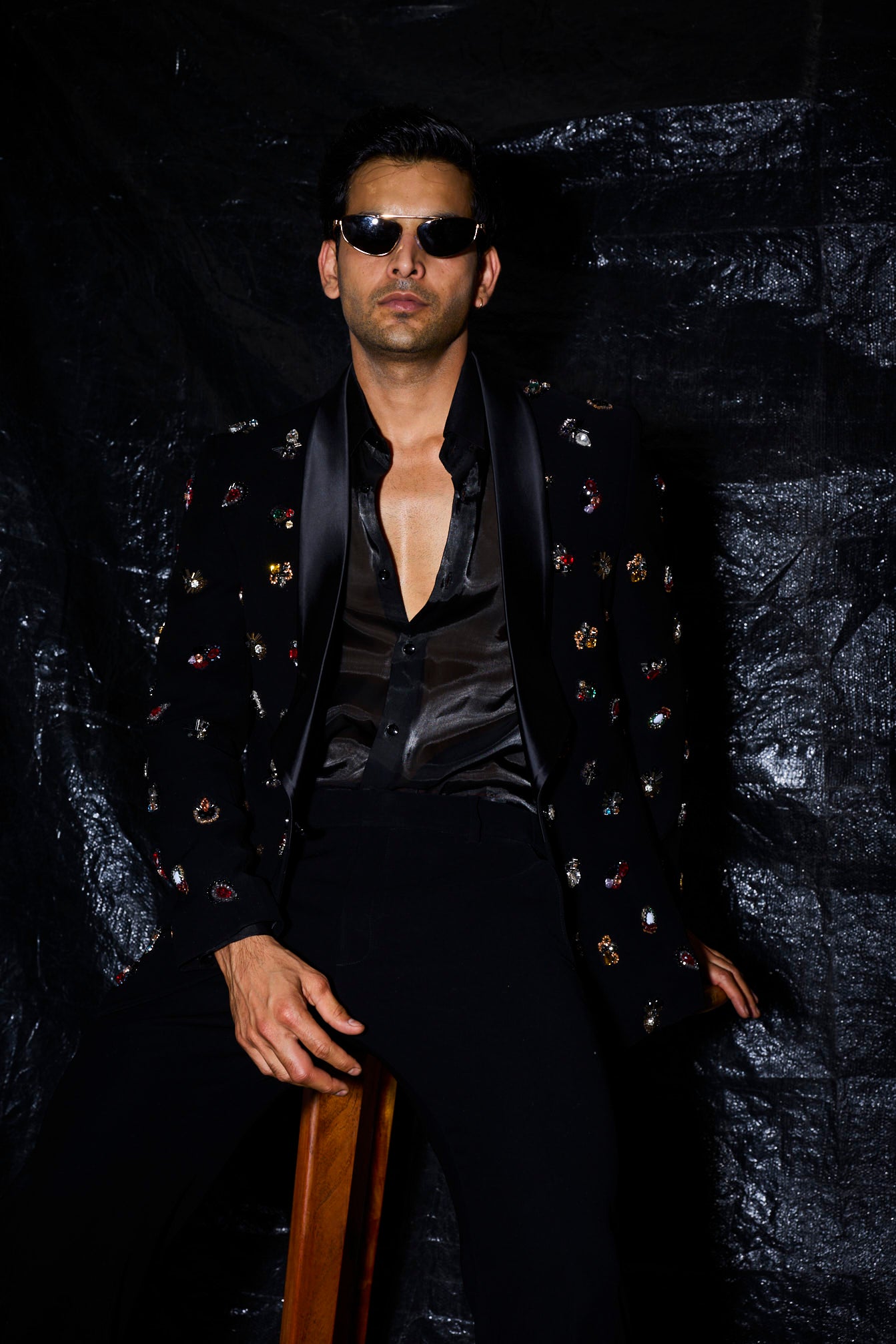Jeweled Obsidian Tuxedo Set