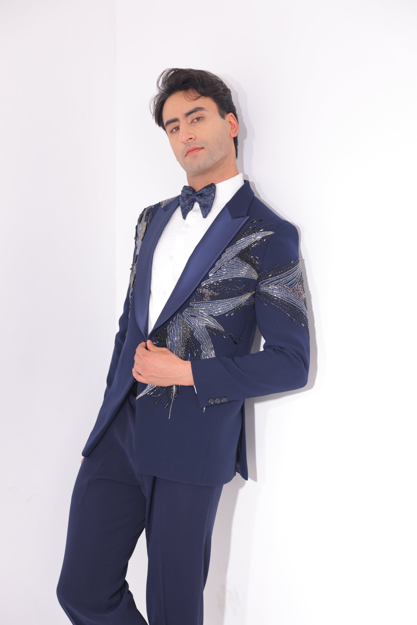 The Azure Wing Hand-Embroidered Evening Suit