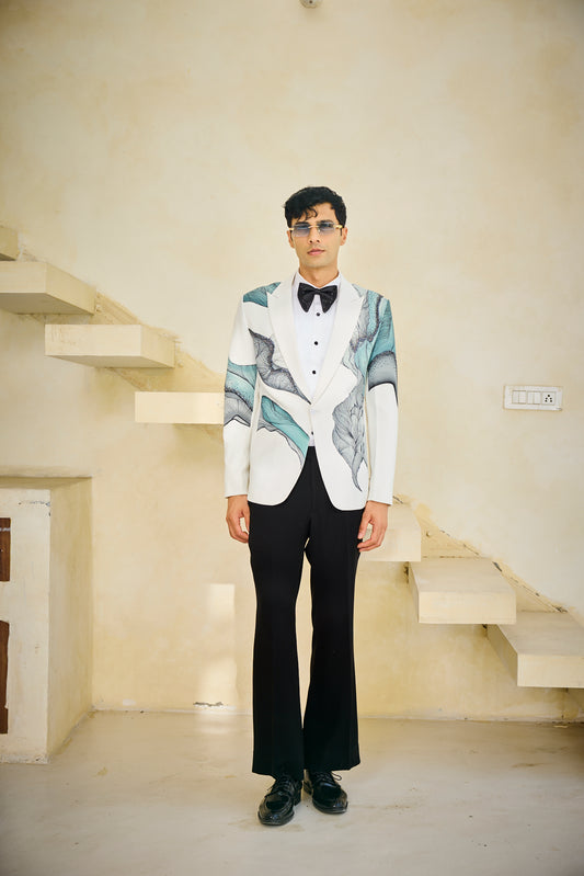 White Aqua Handpainted Tuxedo Set