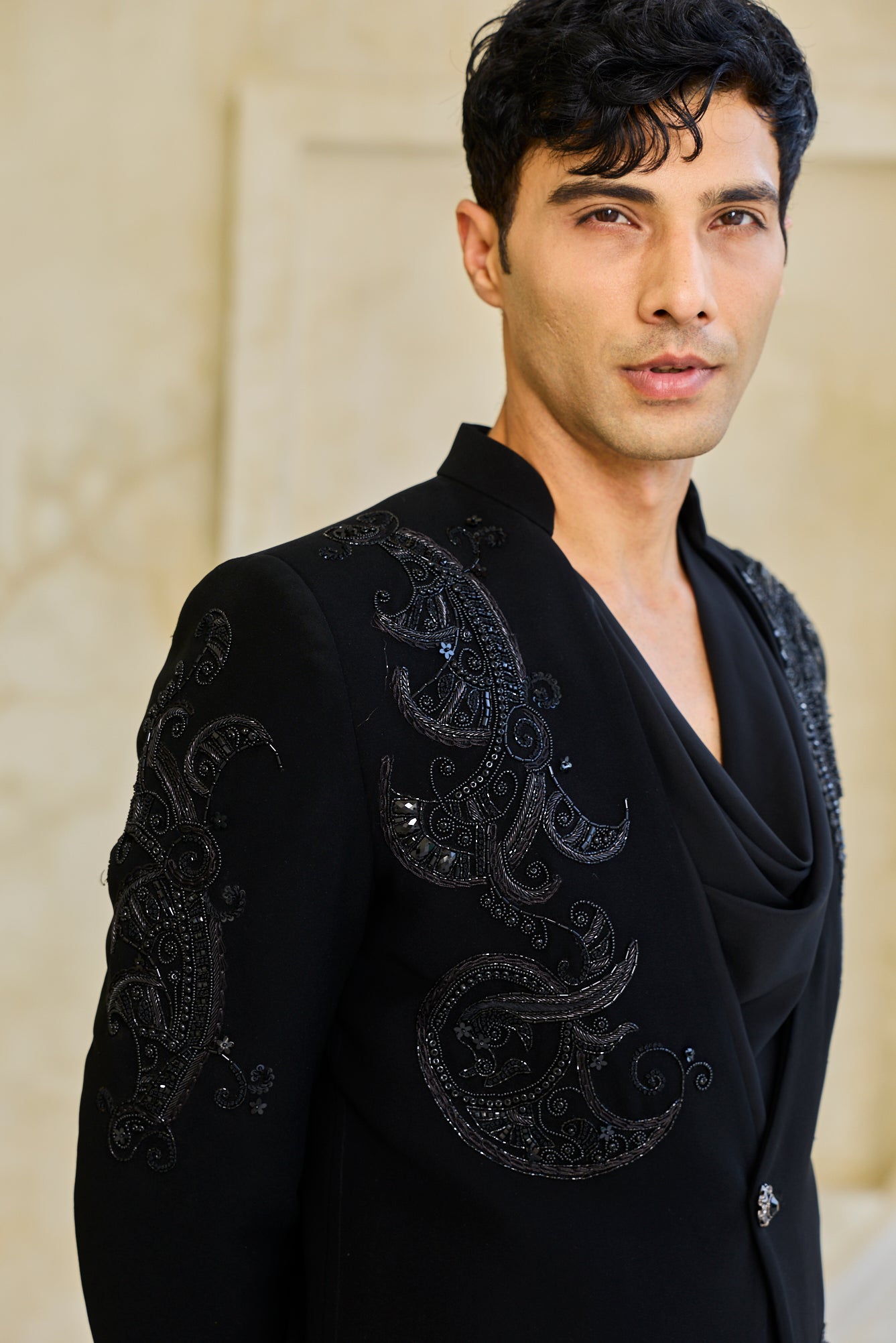 The Obsidian Shadow Embroidered Indowestern