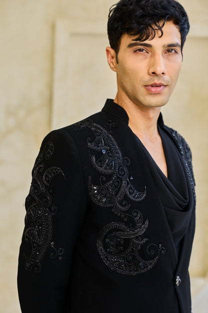 The Obsidian Shadow Embroidered Indowestern