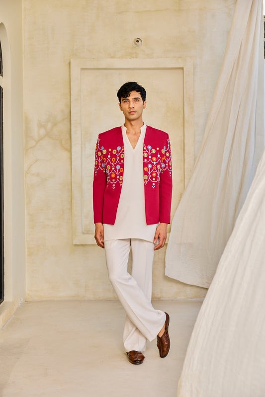 The Crimson Bloom Embroidered Indowestern set