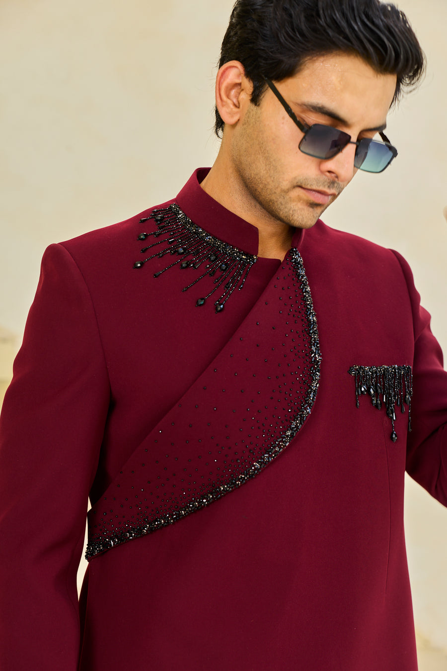 Maroon Onyx Embroidered Bandgala Ensemble