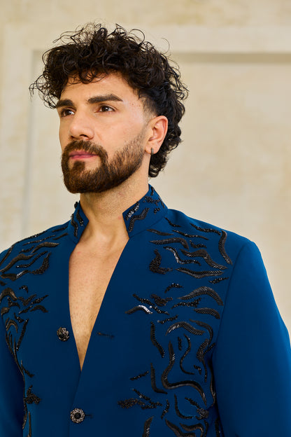 The Cobalt Bloom Embroidered Indowestern set